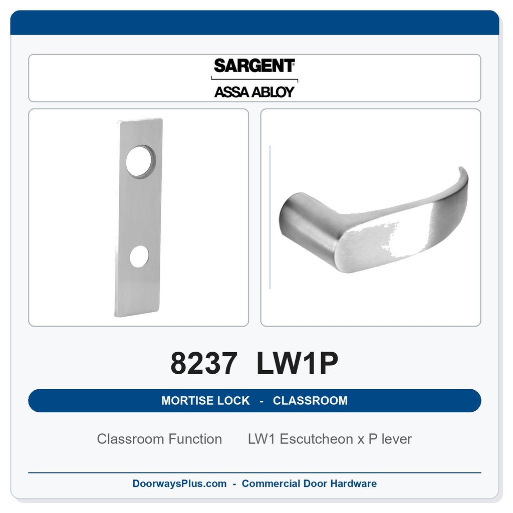 Sargent 8237 LW1P Trim Classroom Mortise Lockset | LA Keyway, Grade 1 Commercial