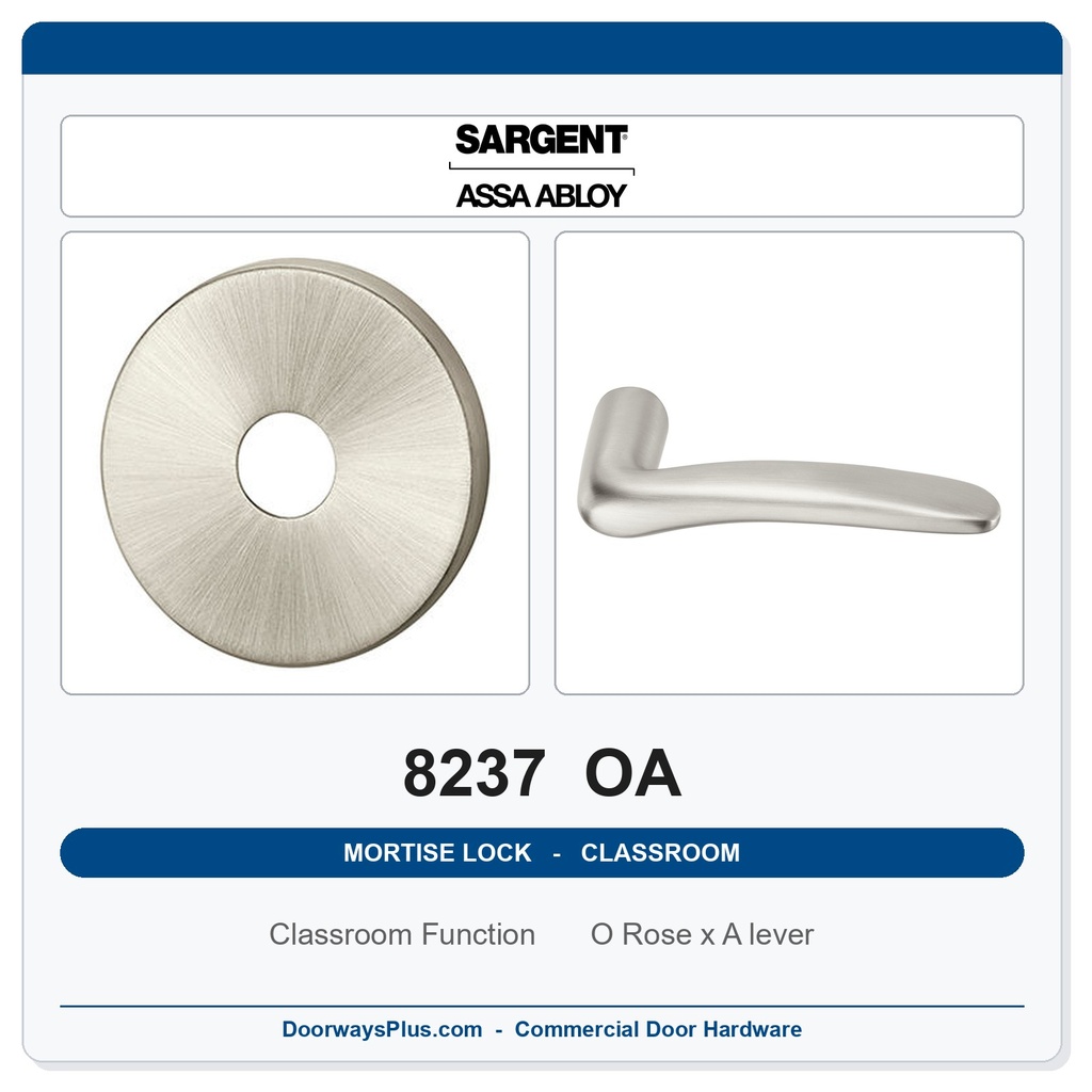 Sargent 8237 OA Trim Classroom Mortise Lockset | LA Keyway, Grade 1 Commercial