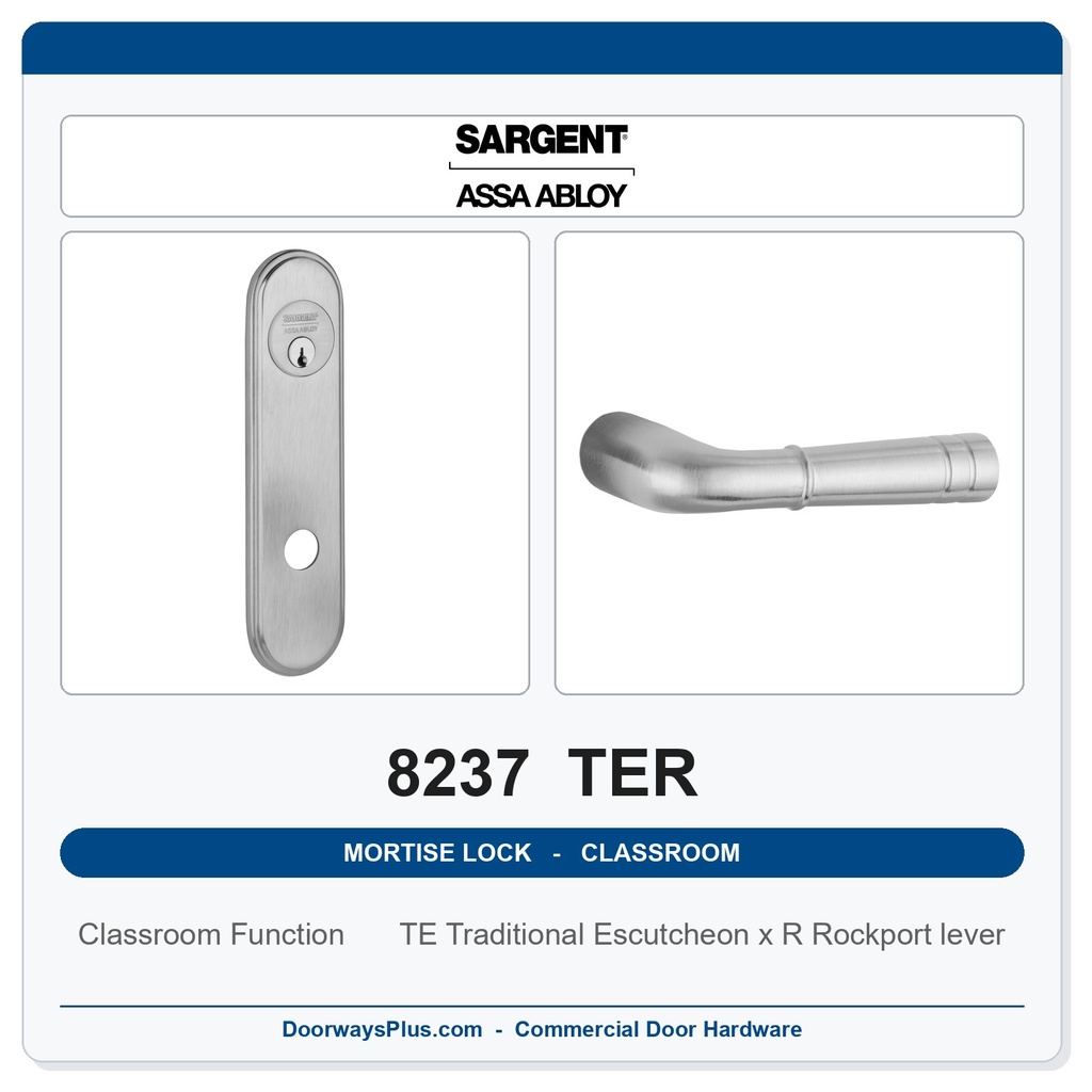 Sargent 8237 TER Trim Classroom Mortise Lockset | LA Keyway, Grade 1 Commercial