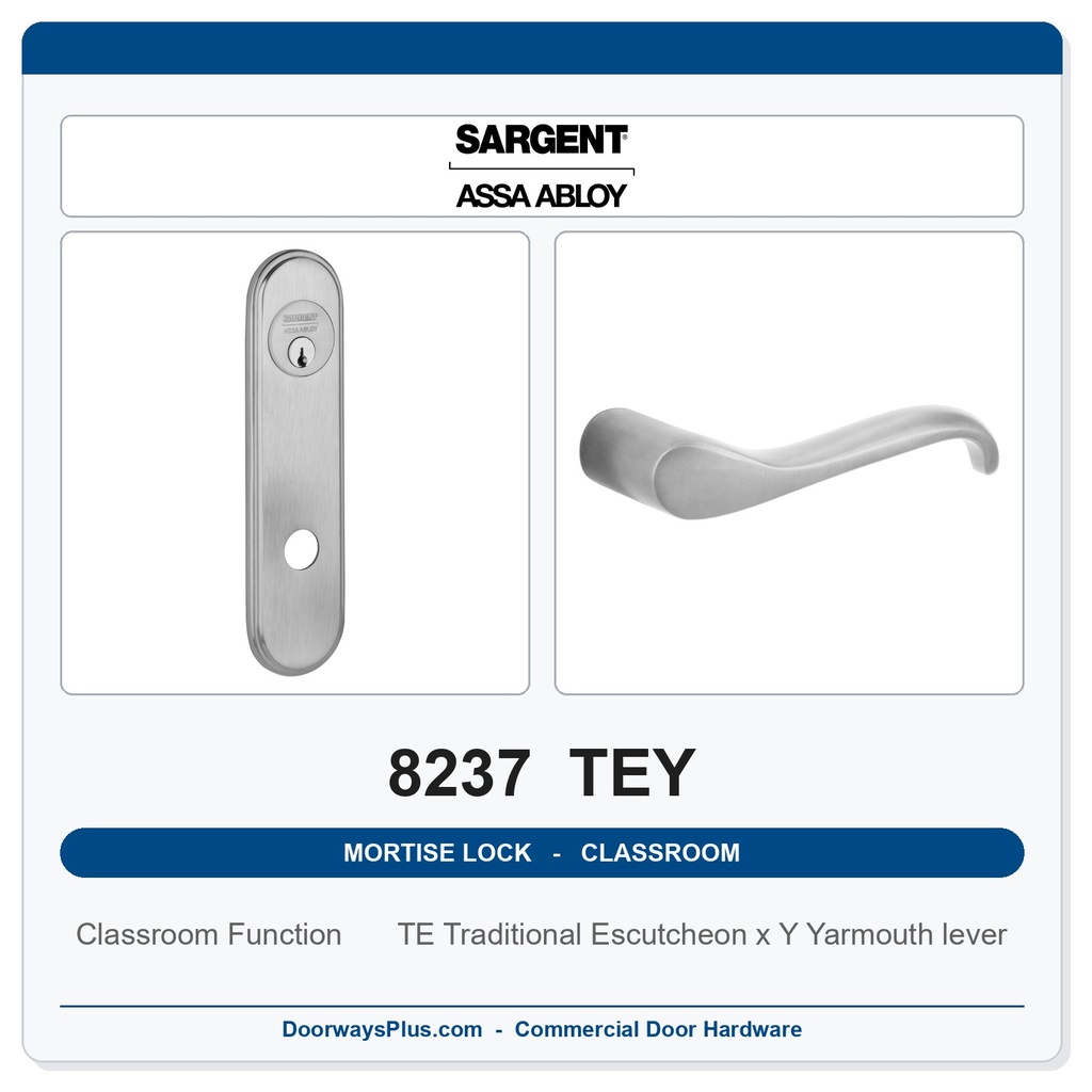 Sargent 8237 TEY Trim Classroom Mortise Lockset | LA Keyway, Grade 1 Commercial