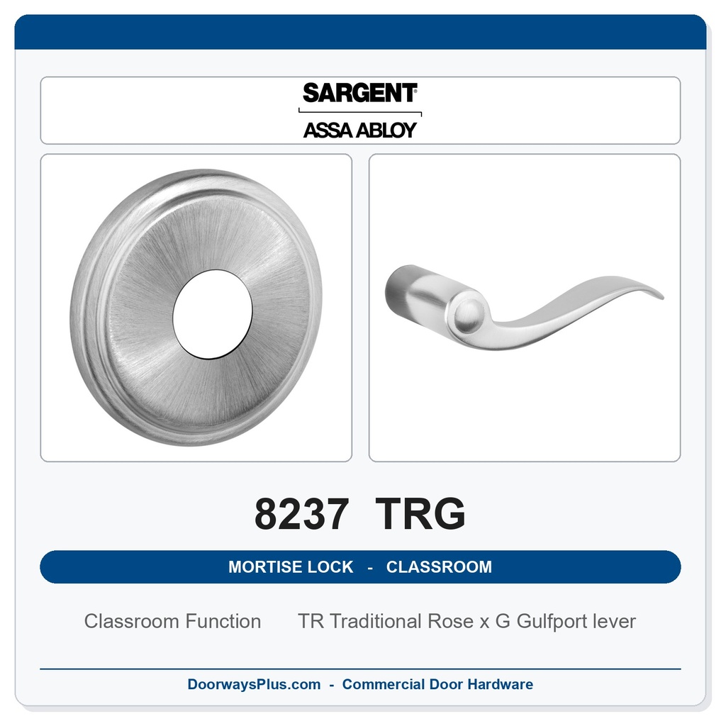 Sargent 8237 TRG Trim Classroom Mortise Lockset | LA Keyway, Grade 1 Commercial