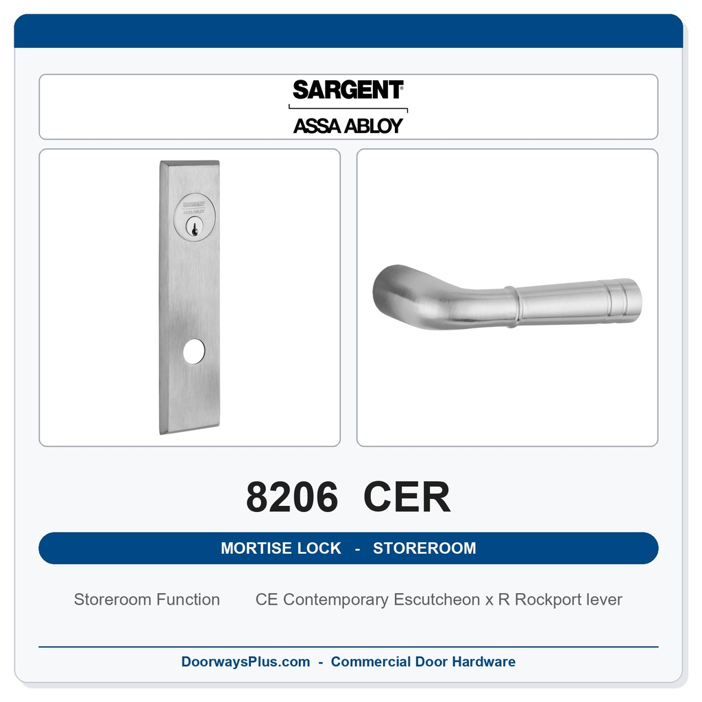 Sargent 8206 CER Trim Storeroom or Service Mortise Lockset | LA Keyway, Grade 1 Commercial