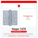 Hager 1279 4x4 Full Mortise Plain Bearing Hinge 5-Knuckle Steel ANSI A8133
