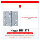 Hager BB1279 4x4 Full Mortise Ball Bearing Hinge – ANSI A8112 Commercial Steel