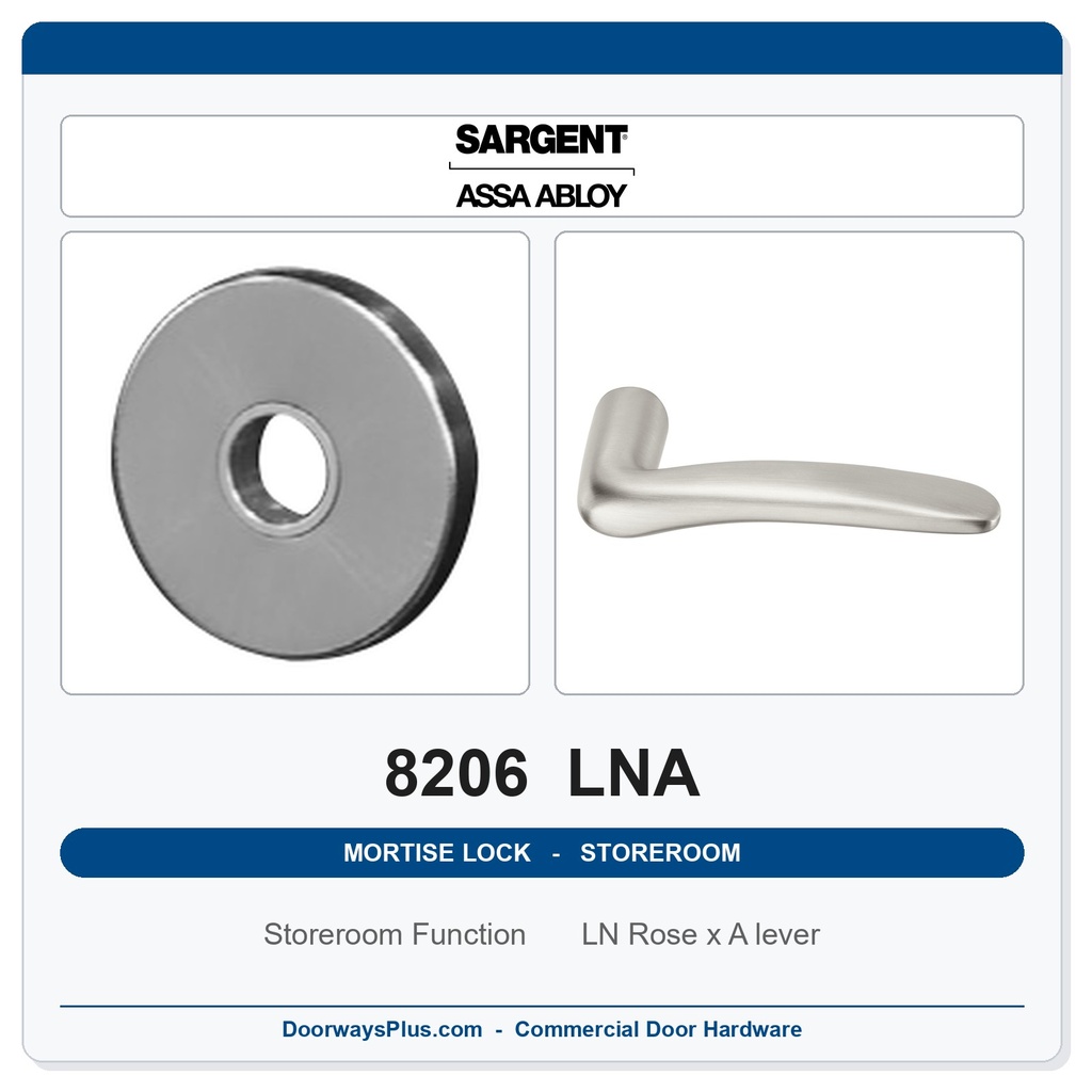 Sargent 8206 LNA Trim Storeroom or Service Mortise Lockset | LA Keyway, Grade 1 Commercial