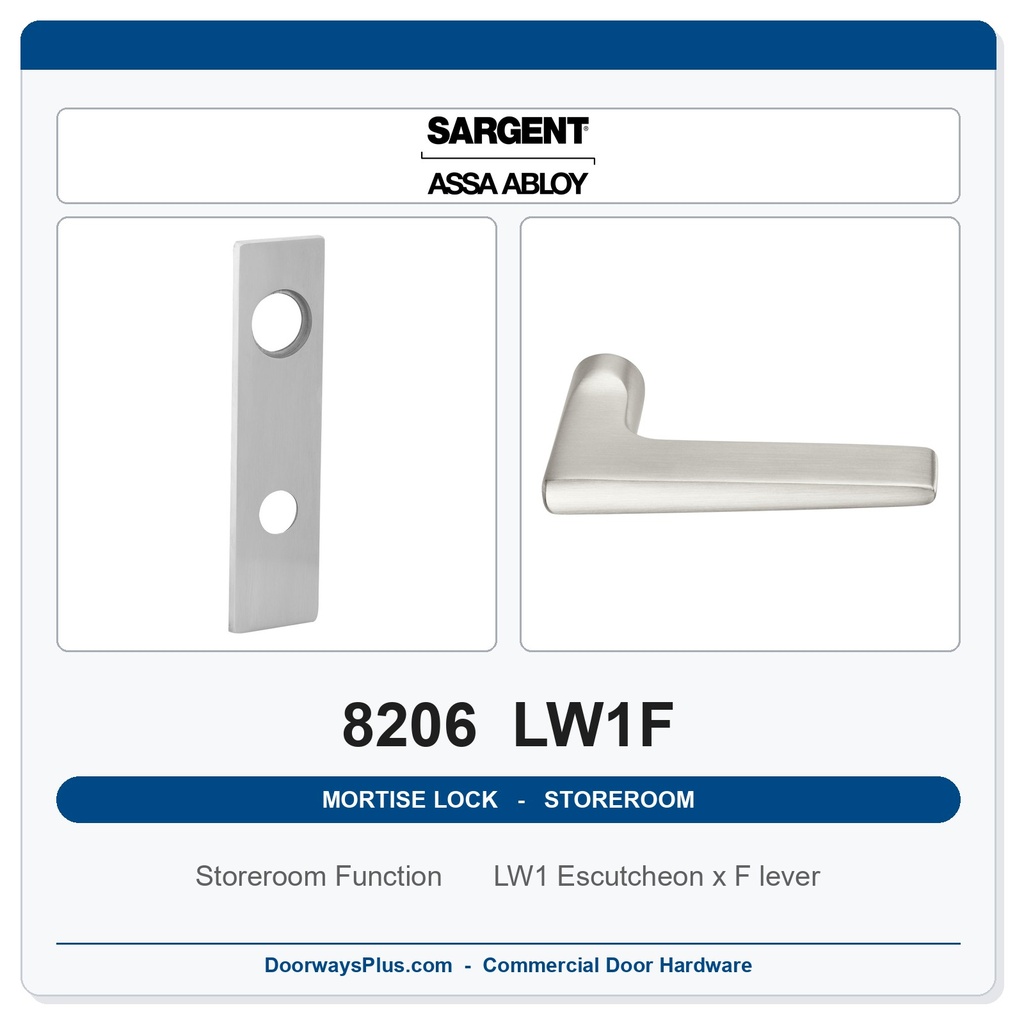 Sargent 8206 LW1F Trim Storeroom or Service Mortise Lockset | LA Keyway, Grade 1 Commercial