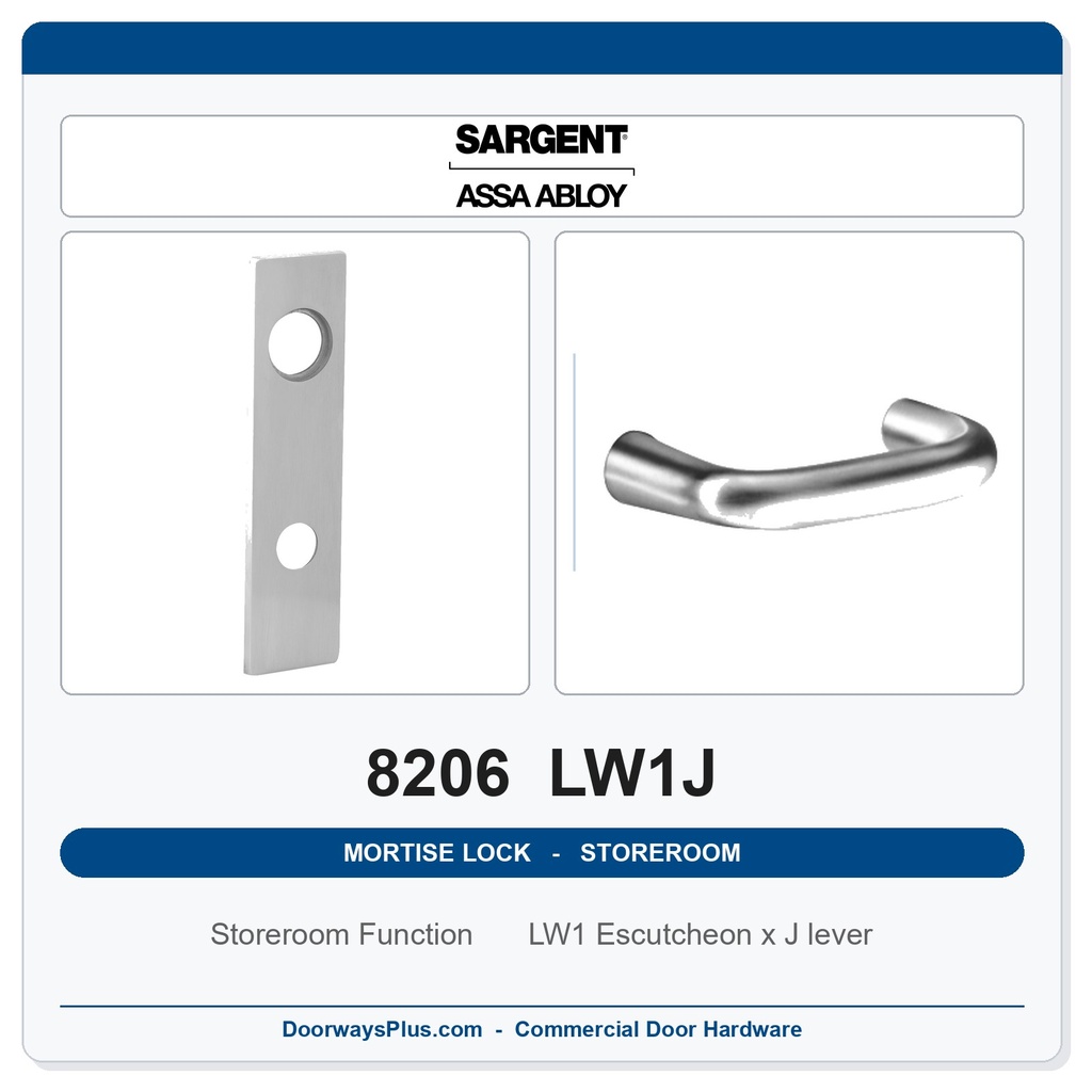 Sargent 8206 LW1J Trim Storeroom or Service Mortise Lockset | LA Keyway, Grade 1 Commercial
