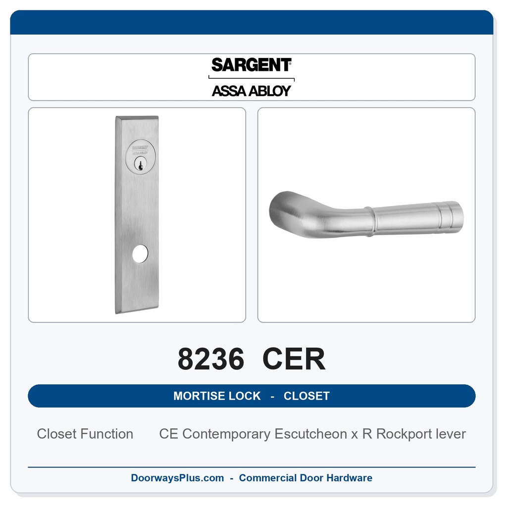 Sargent 8236 CER Trim Closet Mortise Lockset | LA Keyway, Grade 1 Commercial