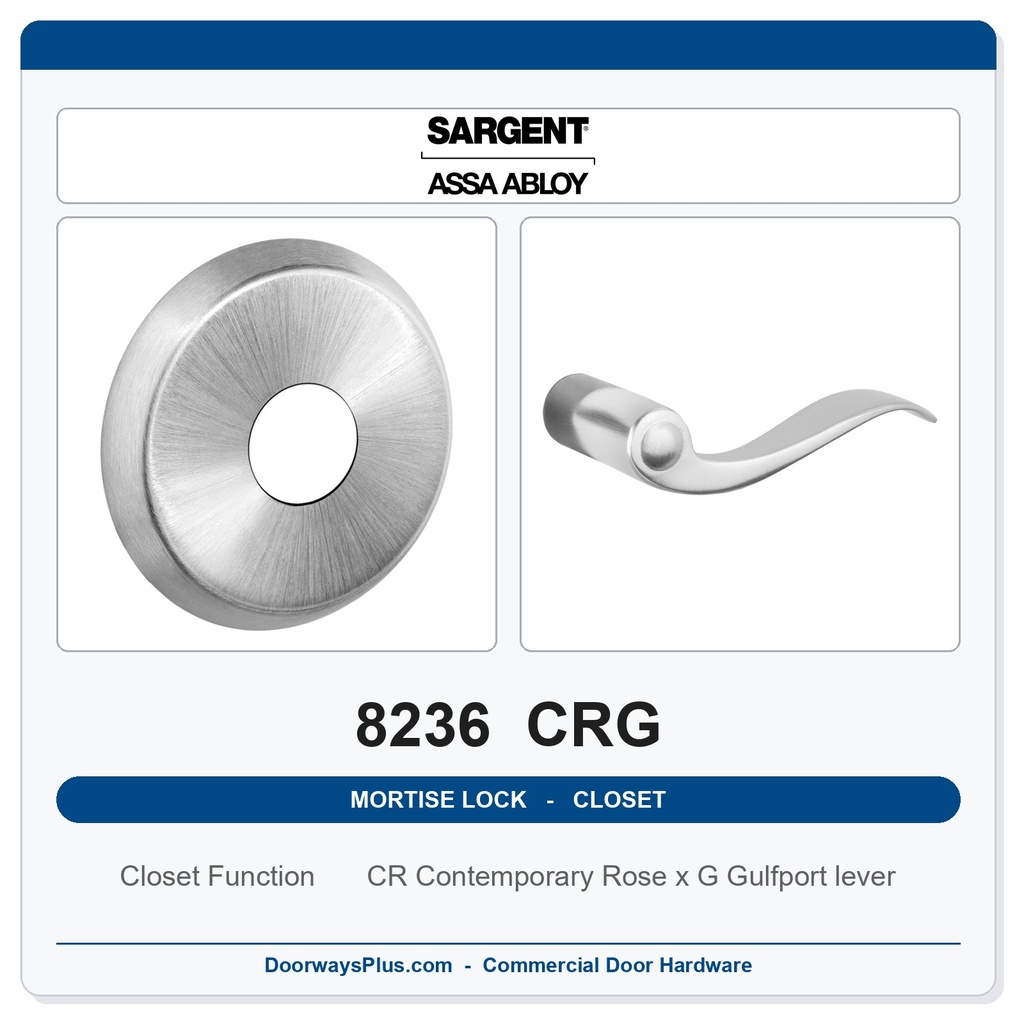 Sargent 8236 CRG Trim Closet Mortise Lockset | LA Keyway, Grade 1 Commercial