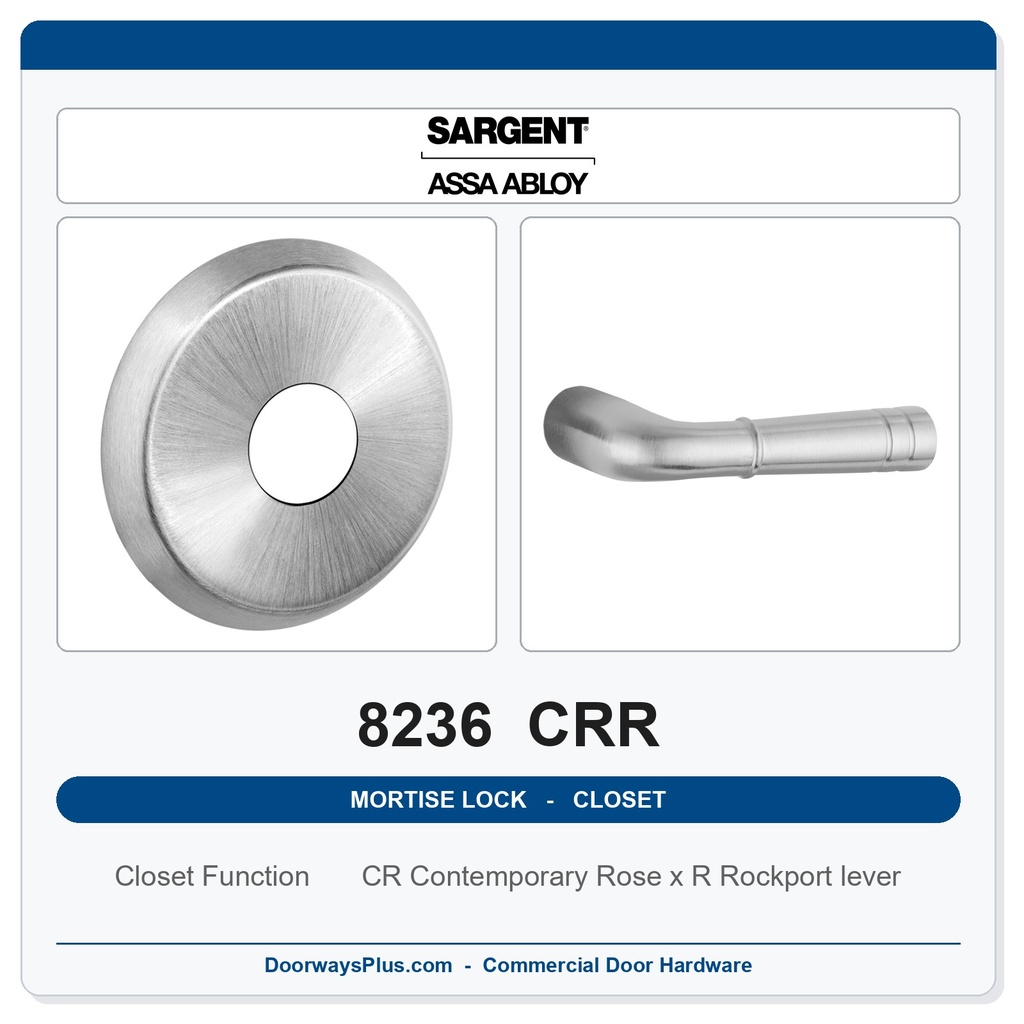 Sargent 8236 CRR Trim Closet Mortise Lockset | LA Keyway, Grade 1 Commercial