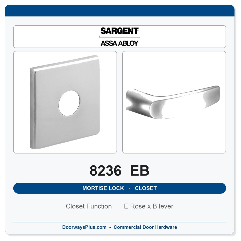 Sargent 8236 EB Trim Closet Mortise Lockset | LA Keyway, Grade 1 Commercial