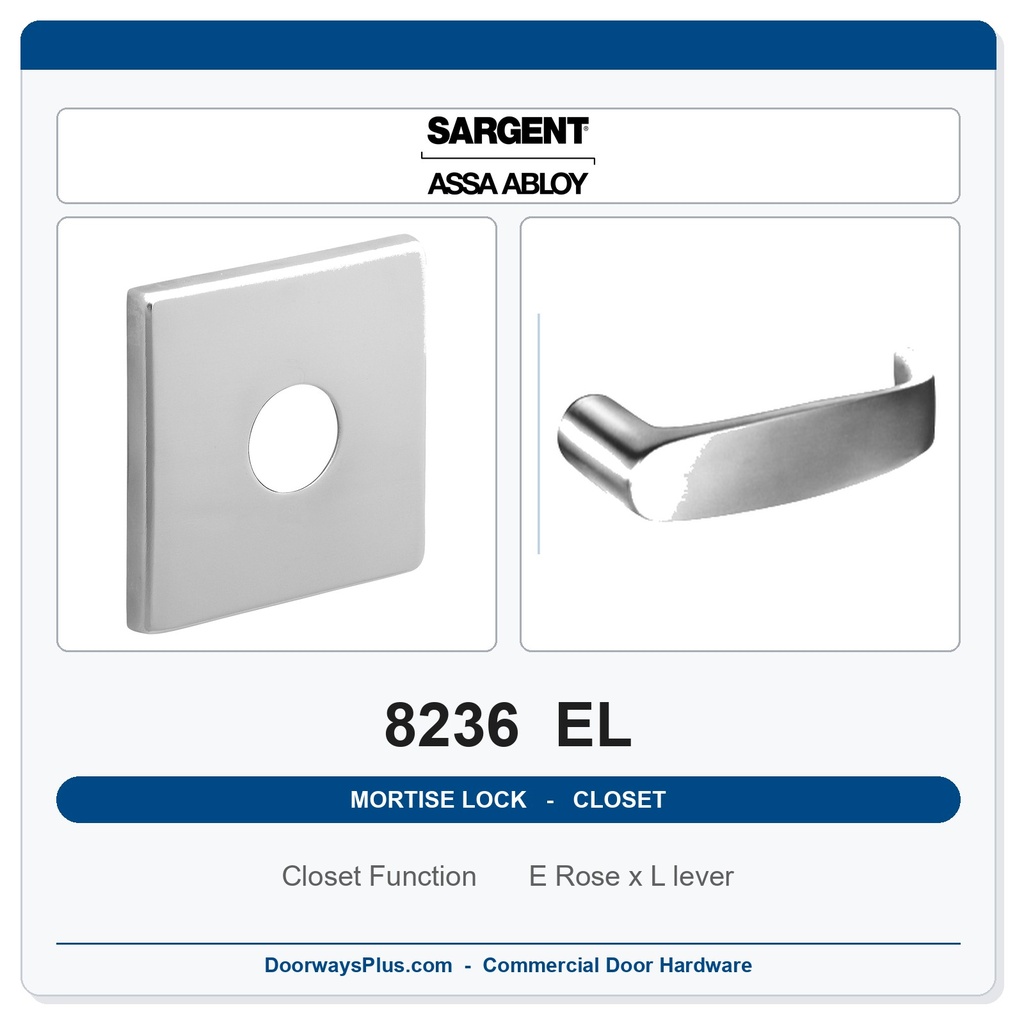 Sargent 8236 EL Trim Closet Mortise Lockset | LA Keyway, Grade 1 Commercial