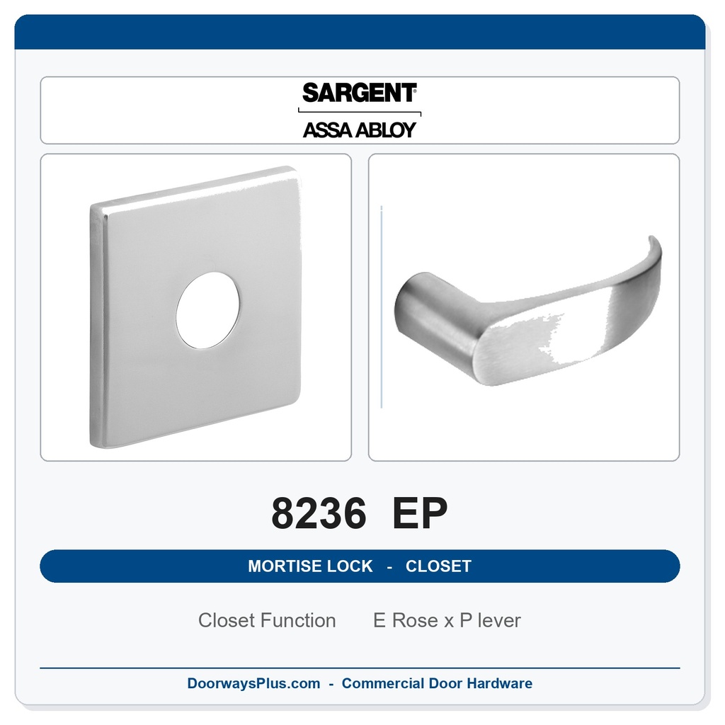 Sargent 8236 EP Trim Closet Mortise Lockset | LA Keyway, Grade 1 Commercial