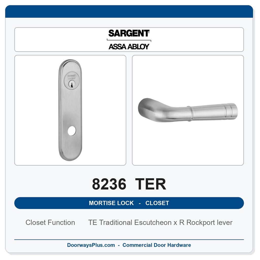 Sargent 8236 TER Trim Closet Mortise Lockset | LA Keyway, Grade 1 Commercial