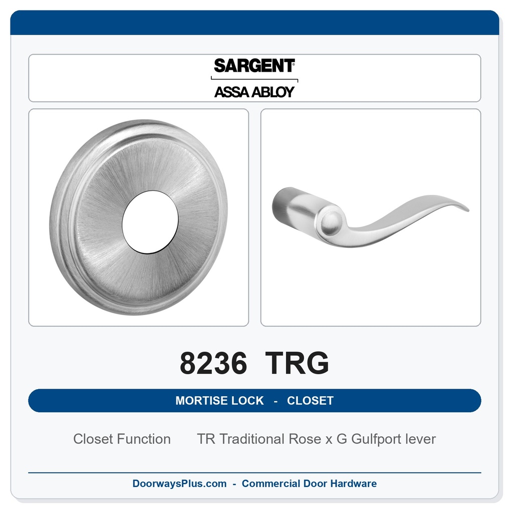 Sargent 8236 TRG Trim Closet Mortise Lockset | LA Keyway, Grade 1 Commercial