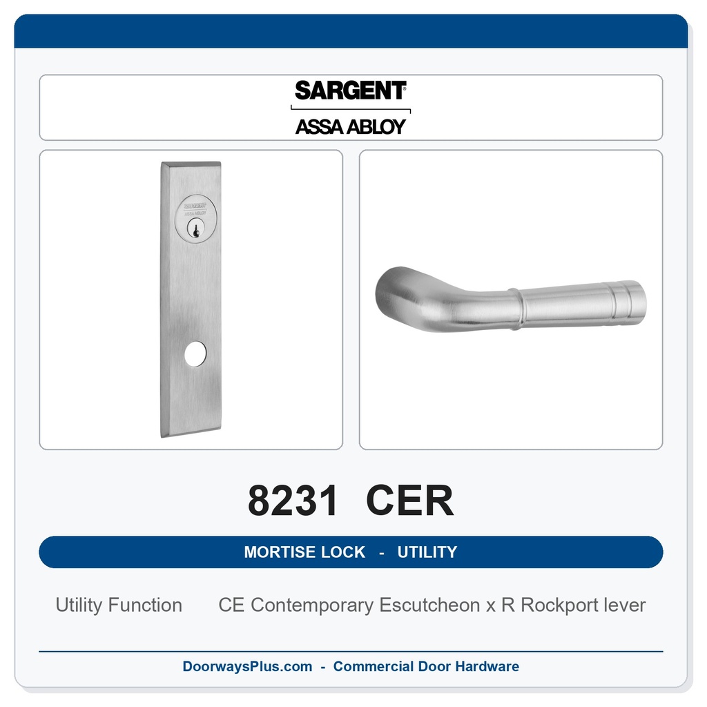 Sargent 8231 CER Trim Utility Mortise Lockset | LA Keyway, Grade 1 Commercial