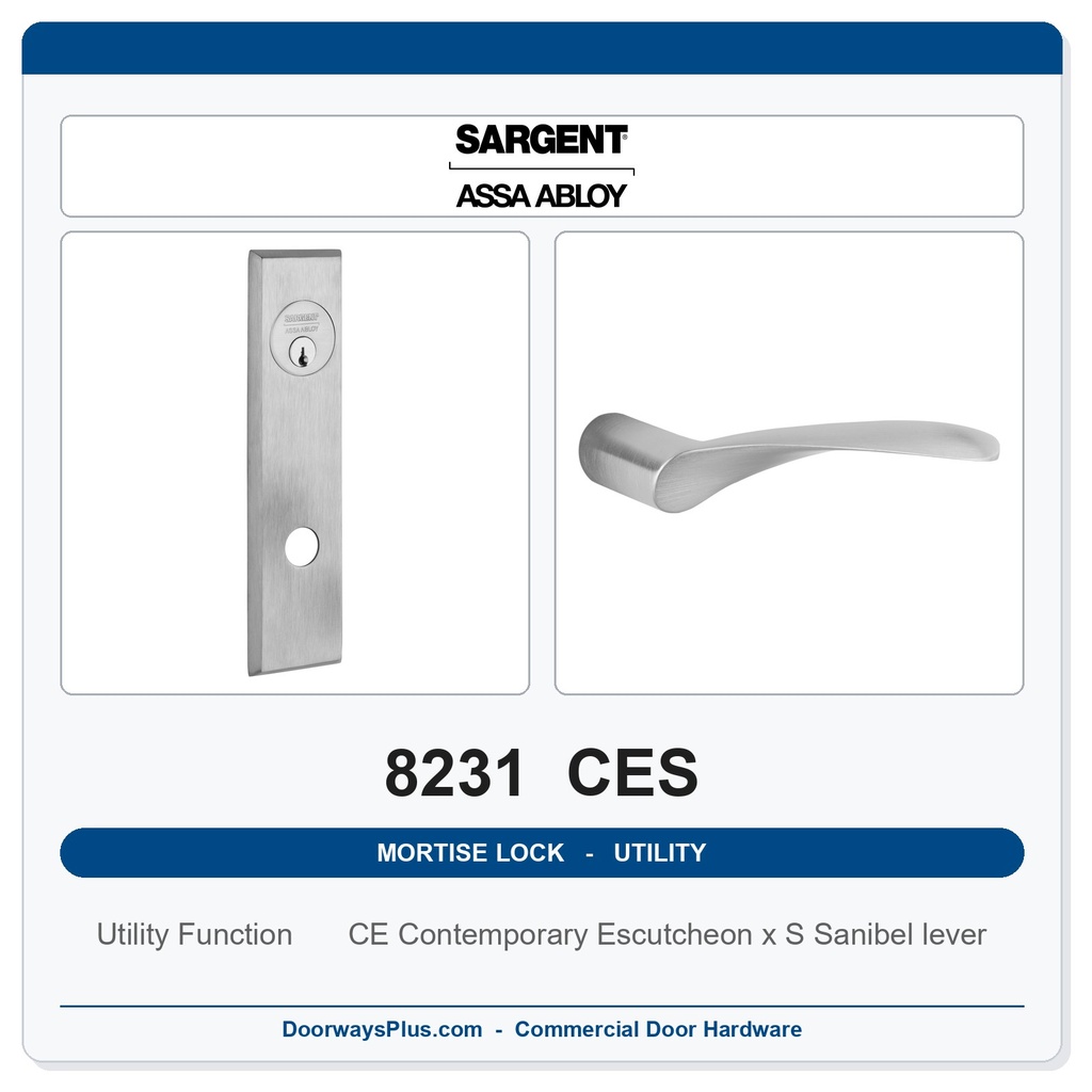 Sargent 8231 CES Trim Utility Mortise Lockset | LA Keyway, Grade 1 Commercial