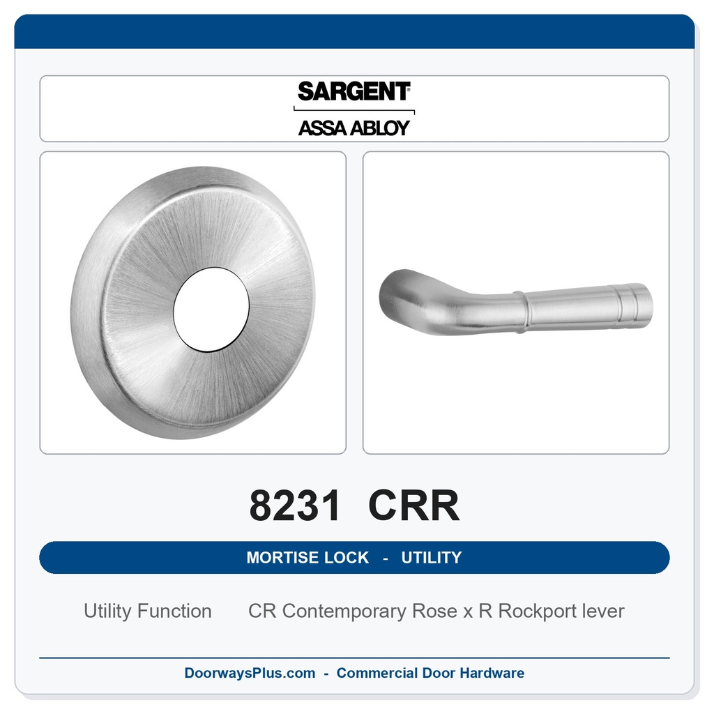 Sargent 8231 CRR Trim Utility Mortise Lockset | LA Keyway, Grade 1 Commercial
