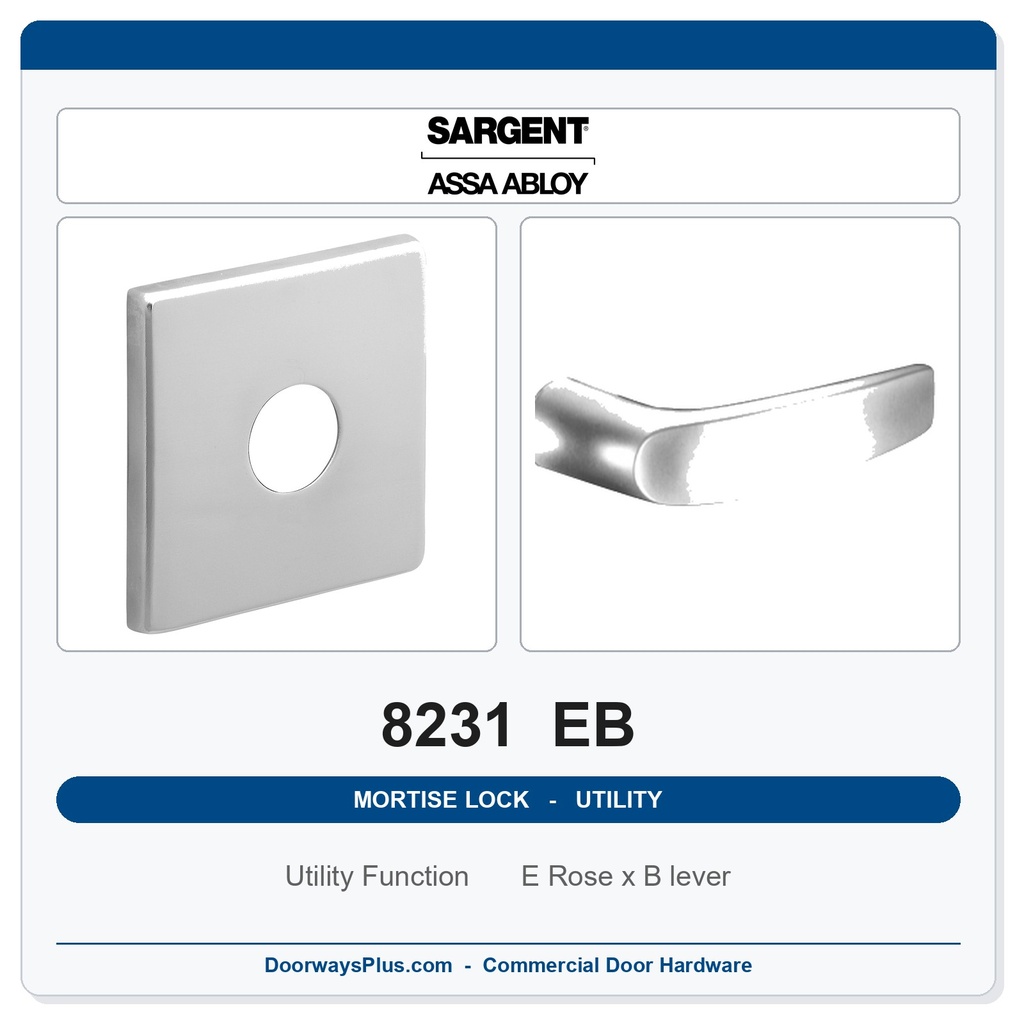 Sargent 8231 EB Trim Utility Mortise Lockset | LA Keyway, Grade 1 Commercial