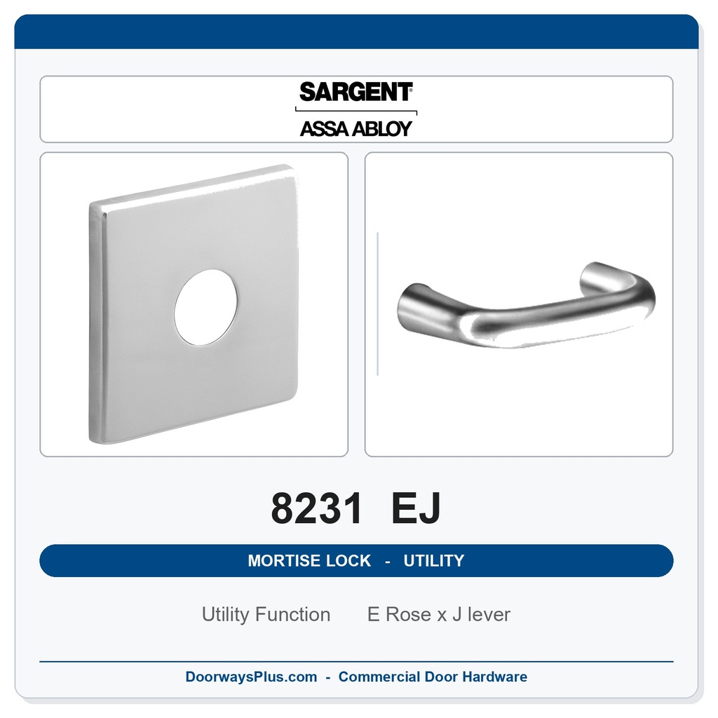 Sargent 8231 EJ Trim Utility Mortise Lockset | LA Keyway, Grade 1 Commercial