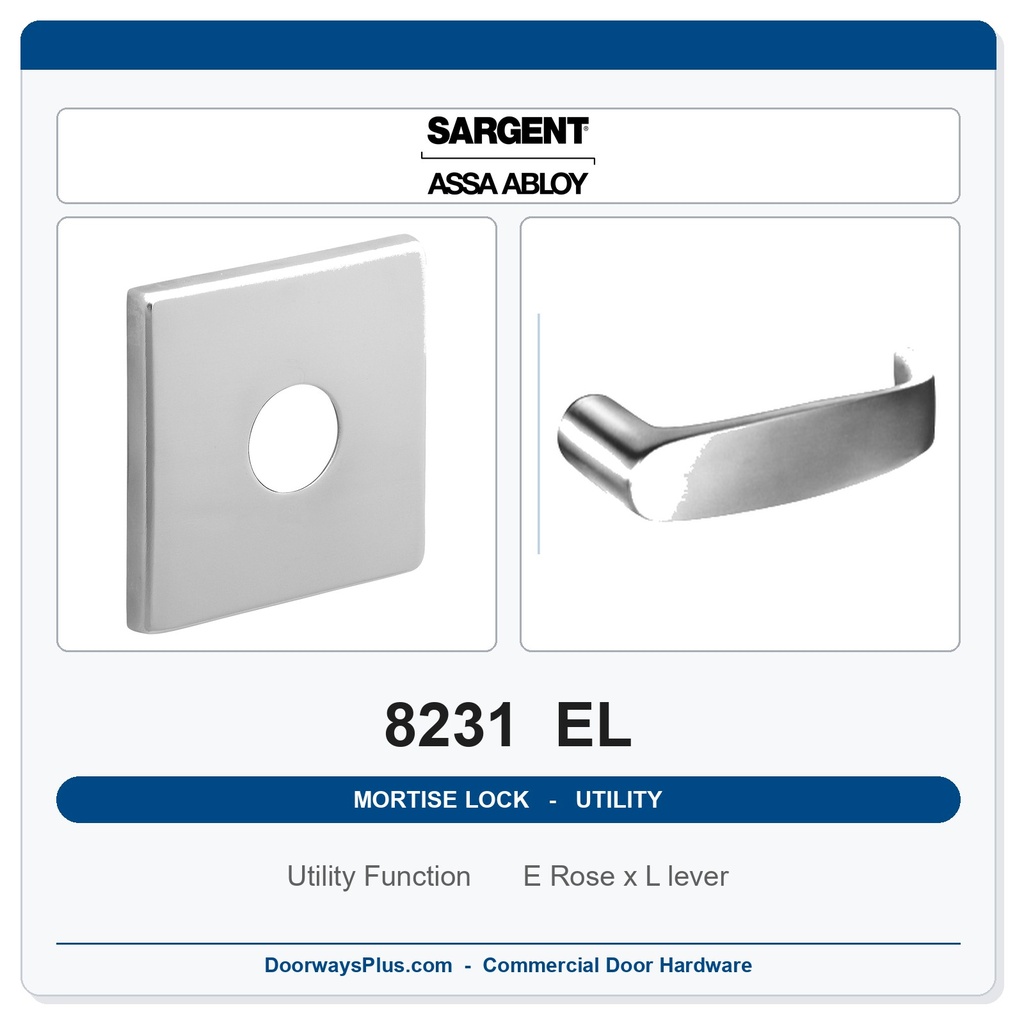 Sargent 8231 EL Trim Utility Mortise Lockset | LA Keyway, Grade 1 Commercial