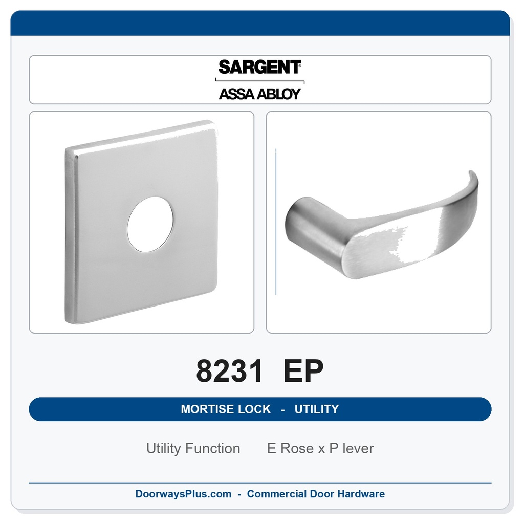 Sargent 8231 EP Trim Utility Mortise Lockset | LA Keyway, Grade 1 Commercial