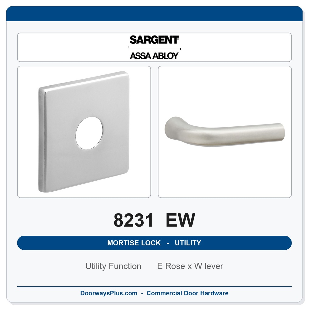 Sargent 8231 EW Trim Utility Mortise Lockset | LA Keyway, Grade 1 Commercial