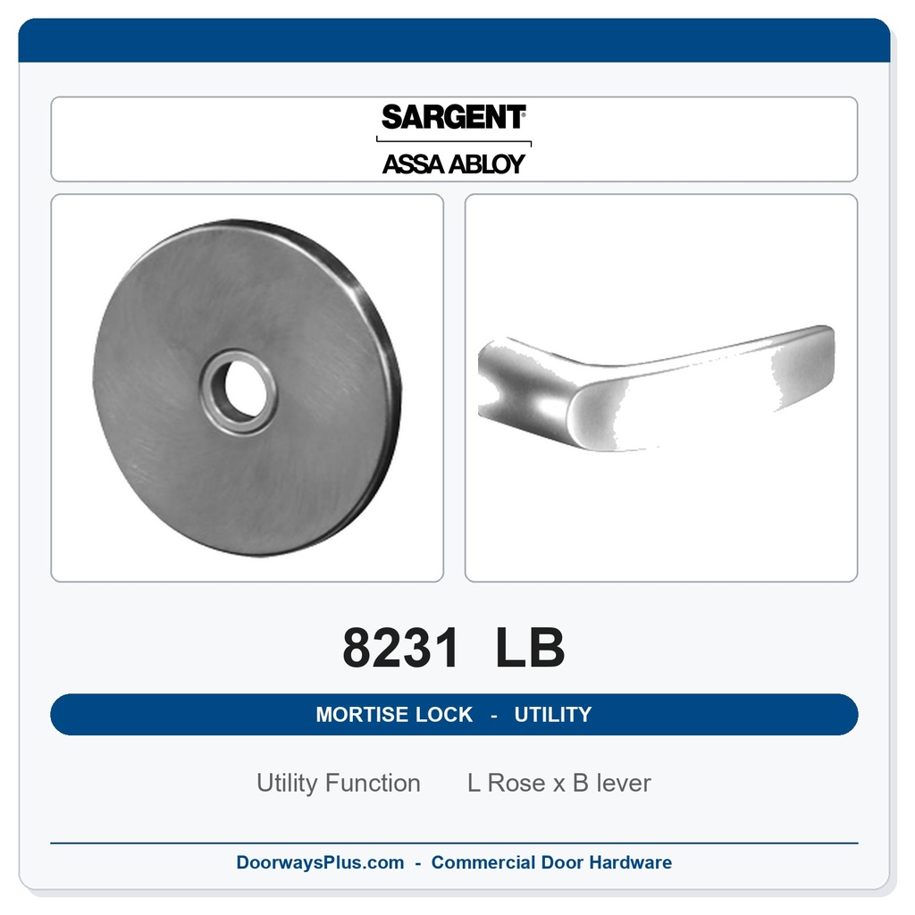 Sargent 8231 LB Trim Utility Mortise Lockset | LA Keyway, Grade 1 Commercial