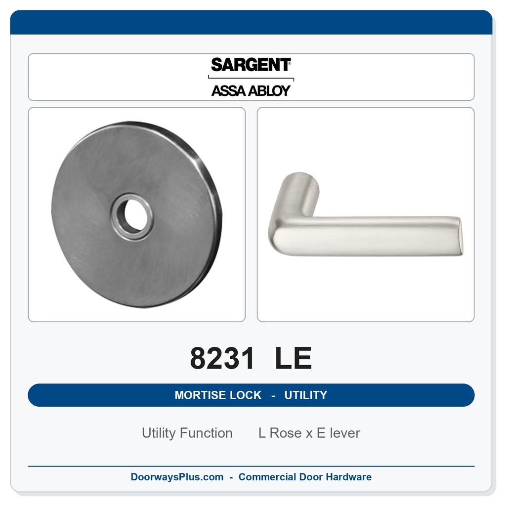 Sargent 8231 LE Trim Utility Mortise Lockset | LA Keyway, Grade 1 Commercial