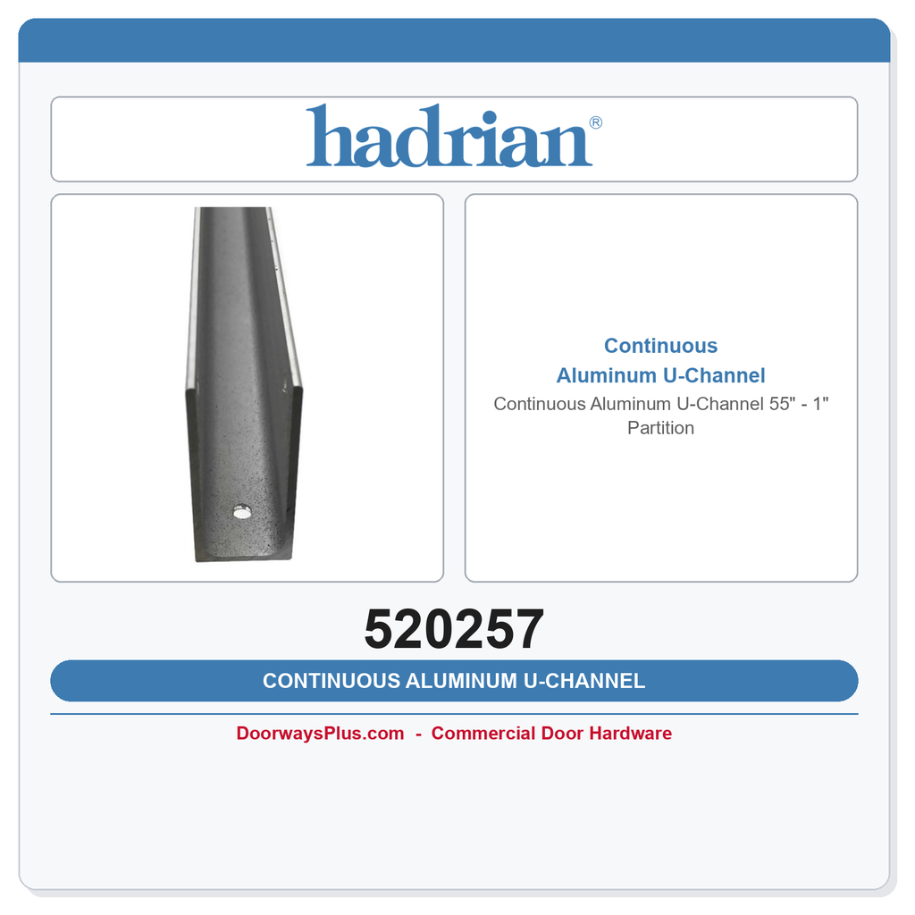 Hadrian 520257 Continuous Aluminum U-Channel 55" — 1" Partition