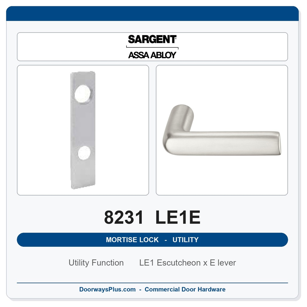 Sargent 8231 LE1E Trim Utility Mortise Lockset | LA Keyway, Grade 1 Commercial