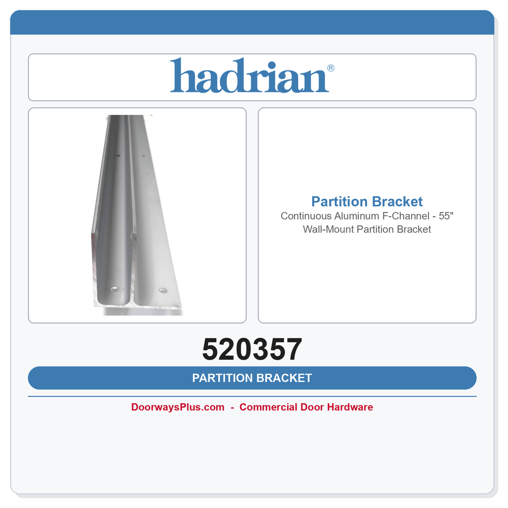 Hadrian 520357 Continuous Aluminum F-Channel — 55" Wall-Mount Partition Bracket