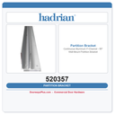 Hadrian 520357 Continuous Aluminum F-Channel — 55" Wall-Mount Partition Bracket