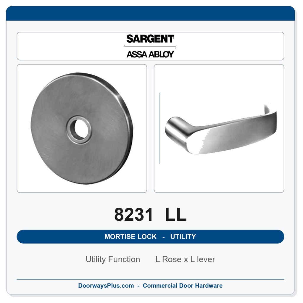 Sargent 8231 LL Trim Utility Mortise Lockset | LA Keyway, Grade 1 Commercial