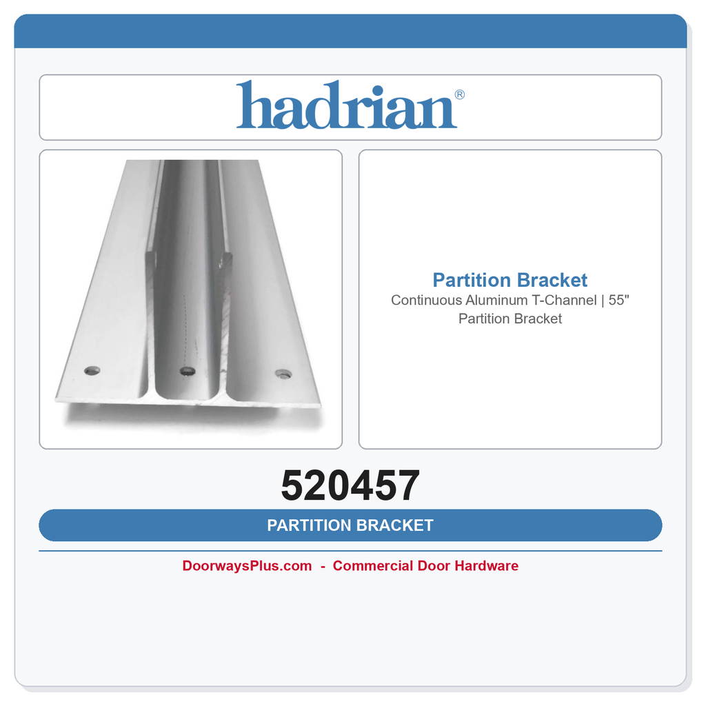Hadrian 520457 Continuous Aluminum T-Channel | 55" Partition Bracket