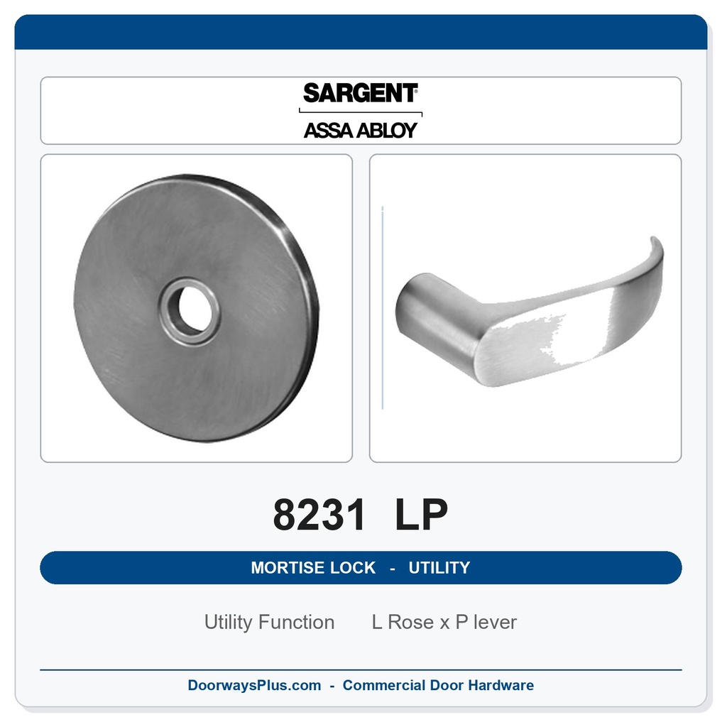 Sargent 8231 LP Trim Utility Mortise Lockset | LA Keyway, Grade 1 Commercial