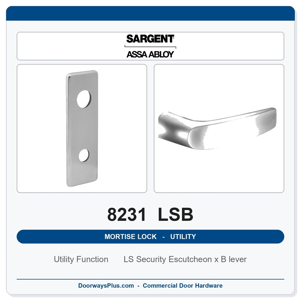 Sargent 8231 LSB Trim Utility Mortise Lockset | LA Keyway, Grade 1 Commercial