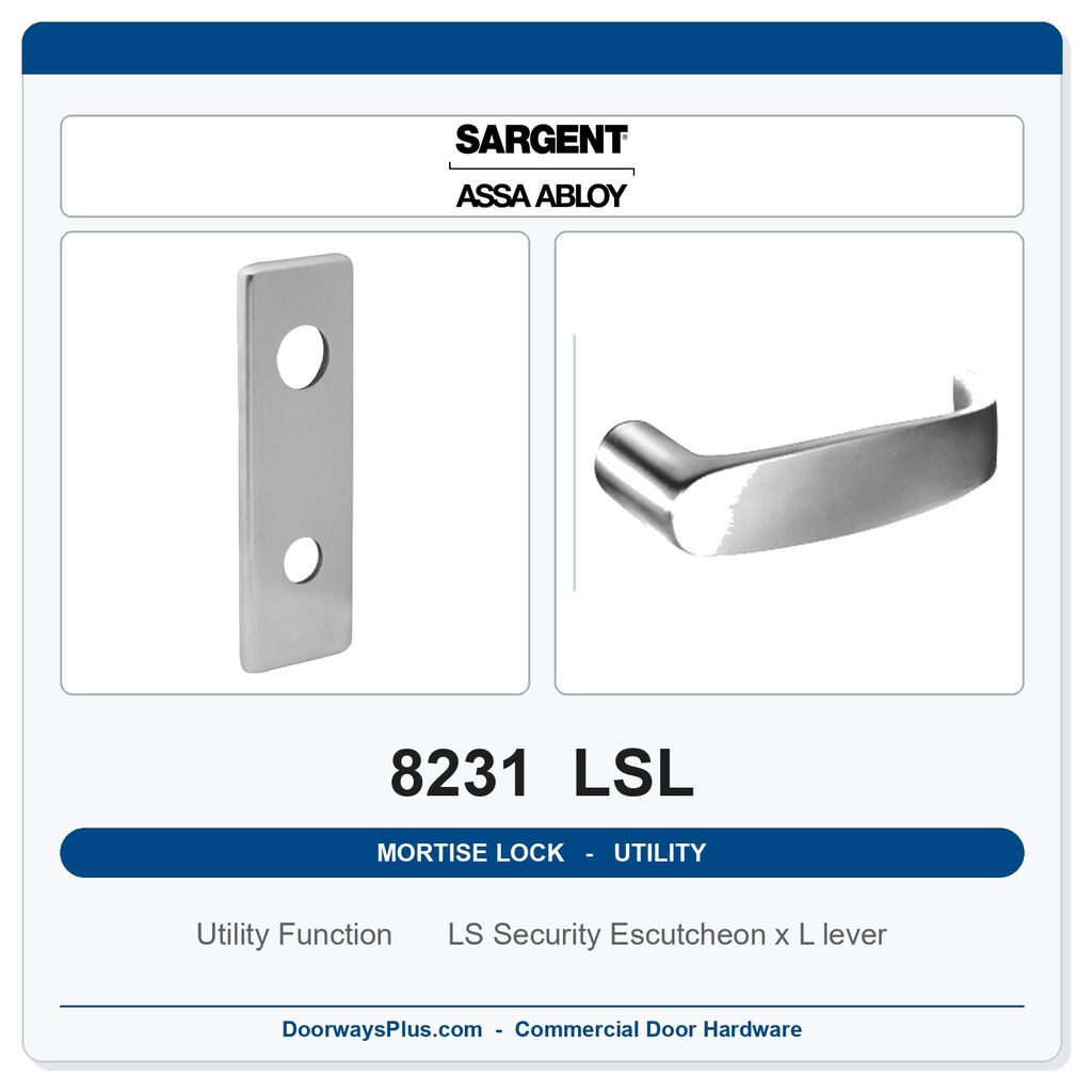 Sargent 8231 LSL Trim Utility Mortise Lockset | LA Keyway, Grade 1 Commercial