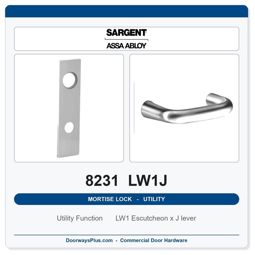 Sargent 8231 LW1J Trim Utility Mortise Lockset | LA Keyway, Grade 1 Commercial
