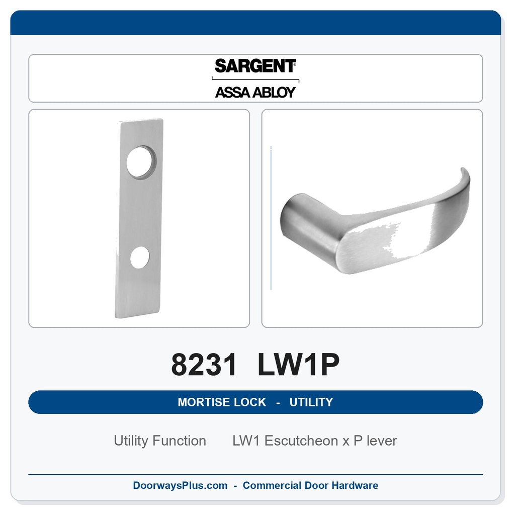 Sargent 8231 LW1P Trim Utility Mortise Lockset | LA Keyway, Grade 1 Commercial