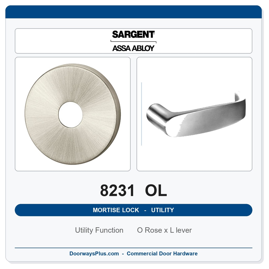 Sargent 8231 OL Trim Utility Mortise Lockset | LA Keyway, Grade 1 Commercial