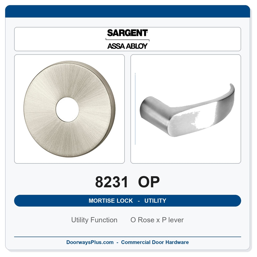 Sargent 8231 OP Trim Utility Mortise Lockset | LA Keyway, Grade 1 Commercial