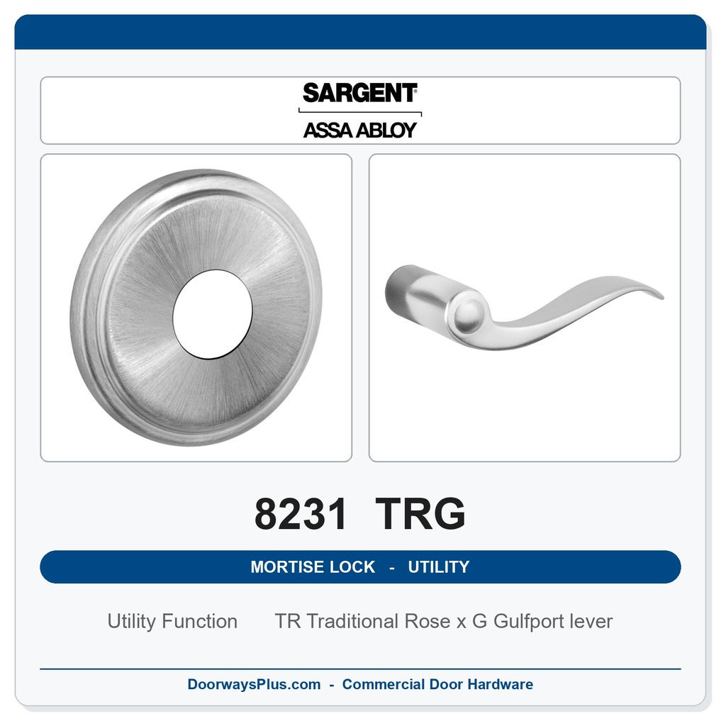 Sargent 8231 TRG Trim Utility Mortise Lockset | LA Keyway, Grade 1 Commercial