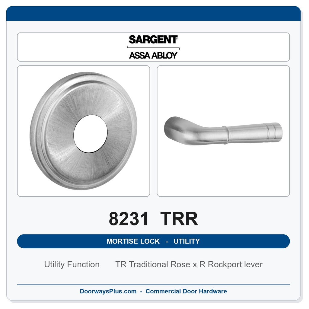 Sargent 8231 TRR Trim Utility Mortise Lockset | LA Keyway, Grade 1 Commercial
