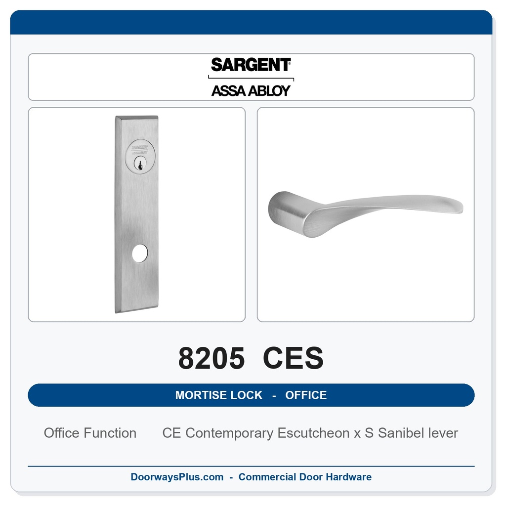 Sargent 8205 CES Trim Office or Entry Mortise Lockset | LA Keyway, Grade 1 Commercial