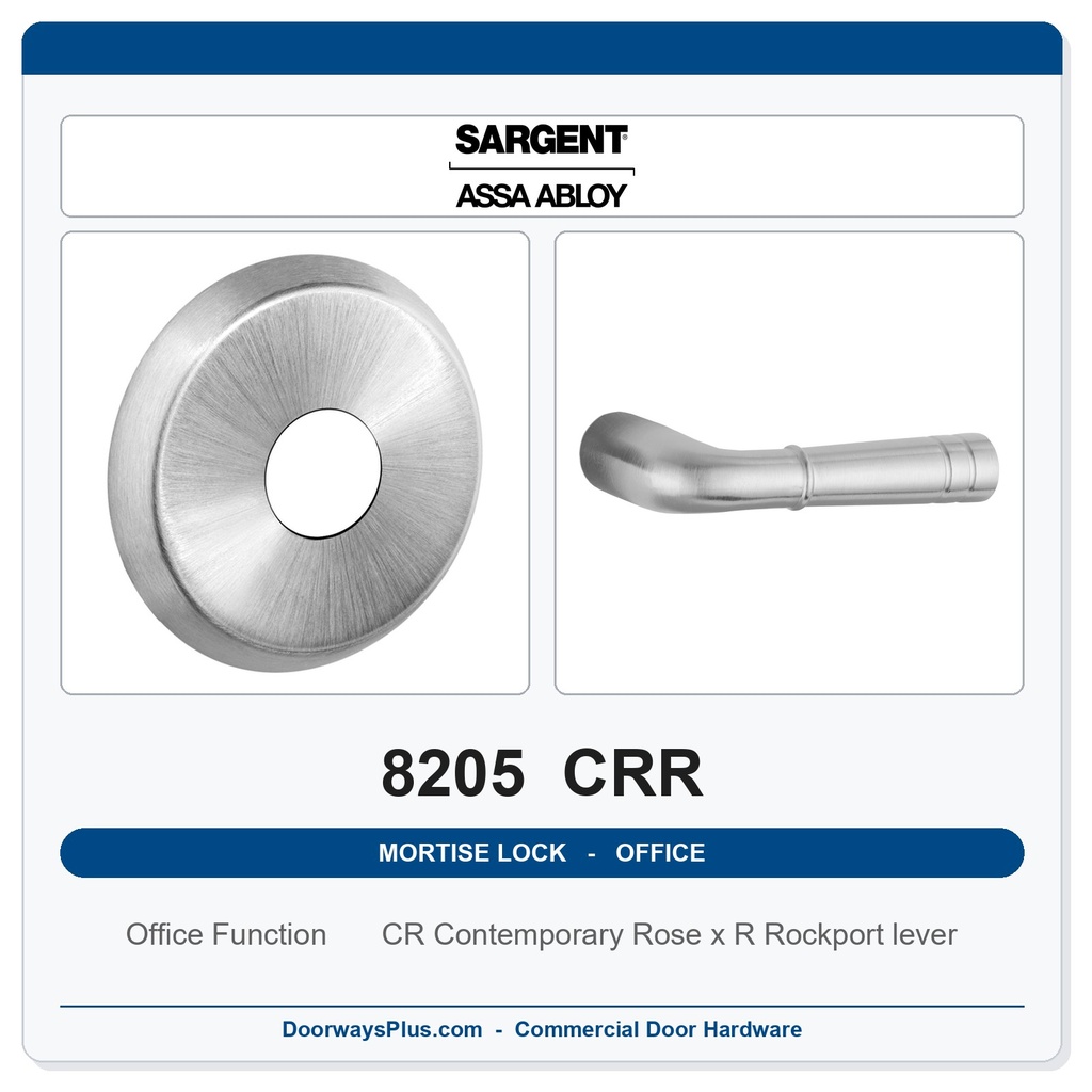 Sargent 8205 CRR Trim Office or Entry Mortise Lockset | LA Keyway, Grade 1 Commercial