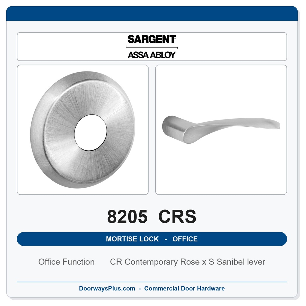 Sargent 8205 CRS Trim Office or Entry Mortise Lockset | LA Keyway, Grade 1 Commercial