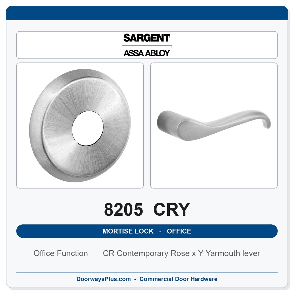 Sargent 8205 CRY Trim Office or Entry Mortise Lockset | LA Keyway, Grade 1 Commercial