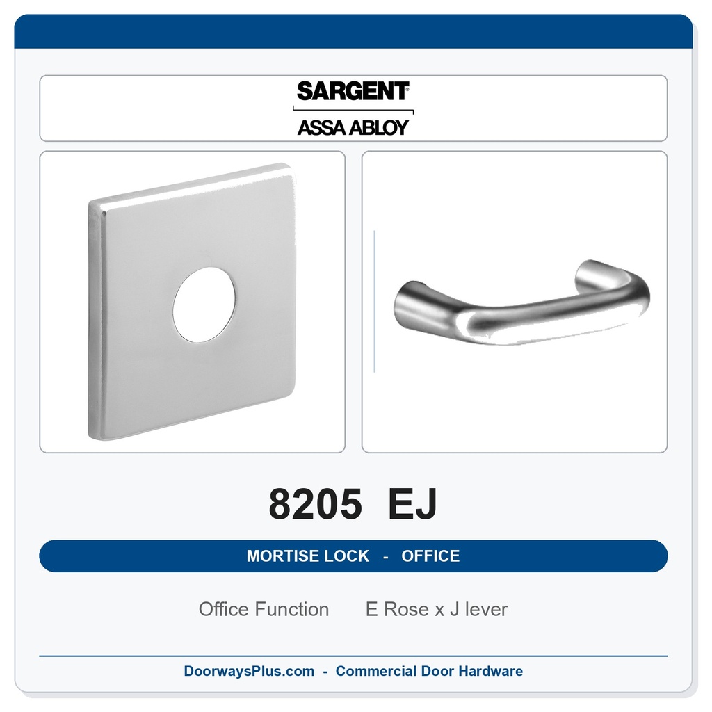 Sargent 8205 EJ Trim Office or Entry Mortise Lockset | LA Keyway, Grade 1 Commercial