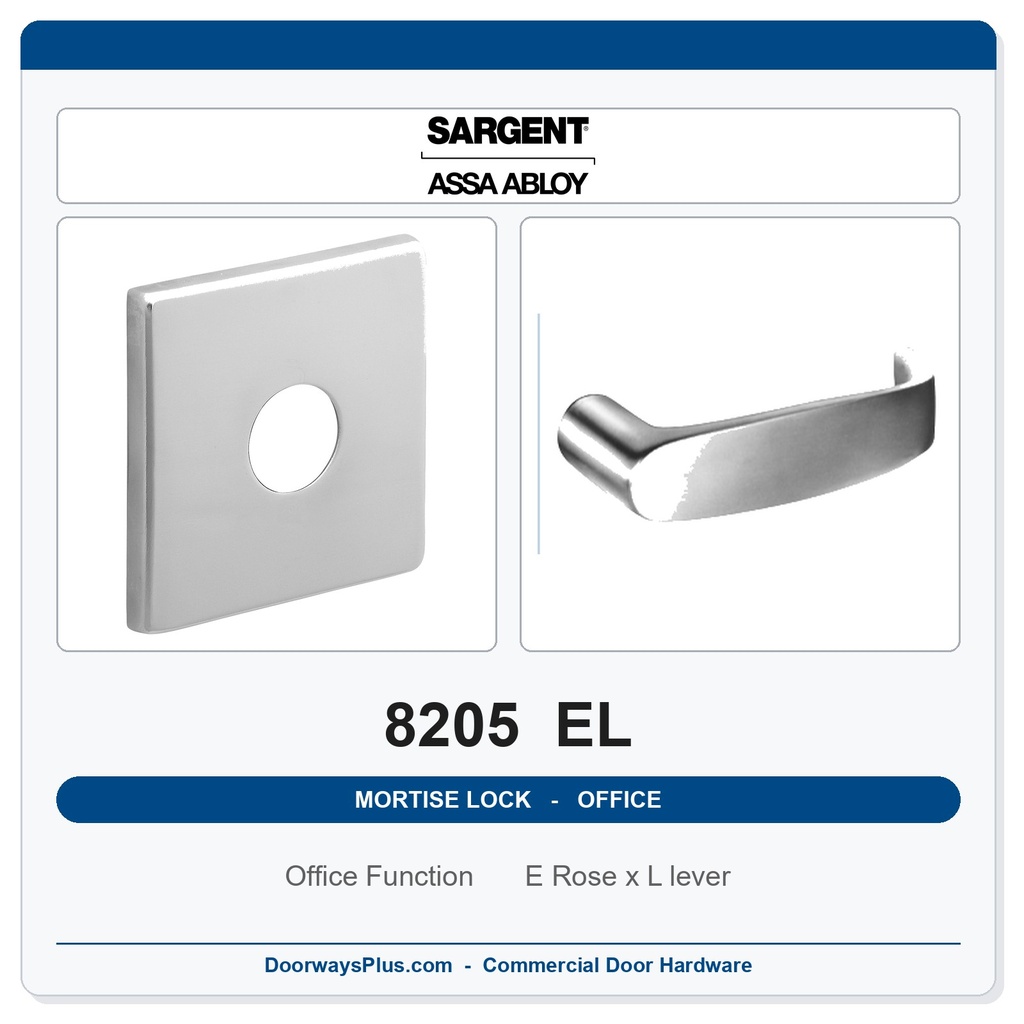 Sargent 8205 EL Trim Office or Entry Mortise Lockset | LA Keyway, Grade 1 Commercial